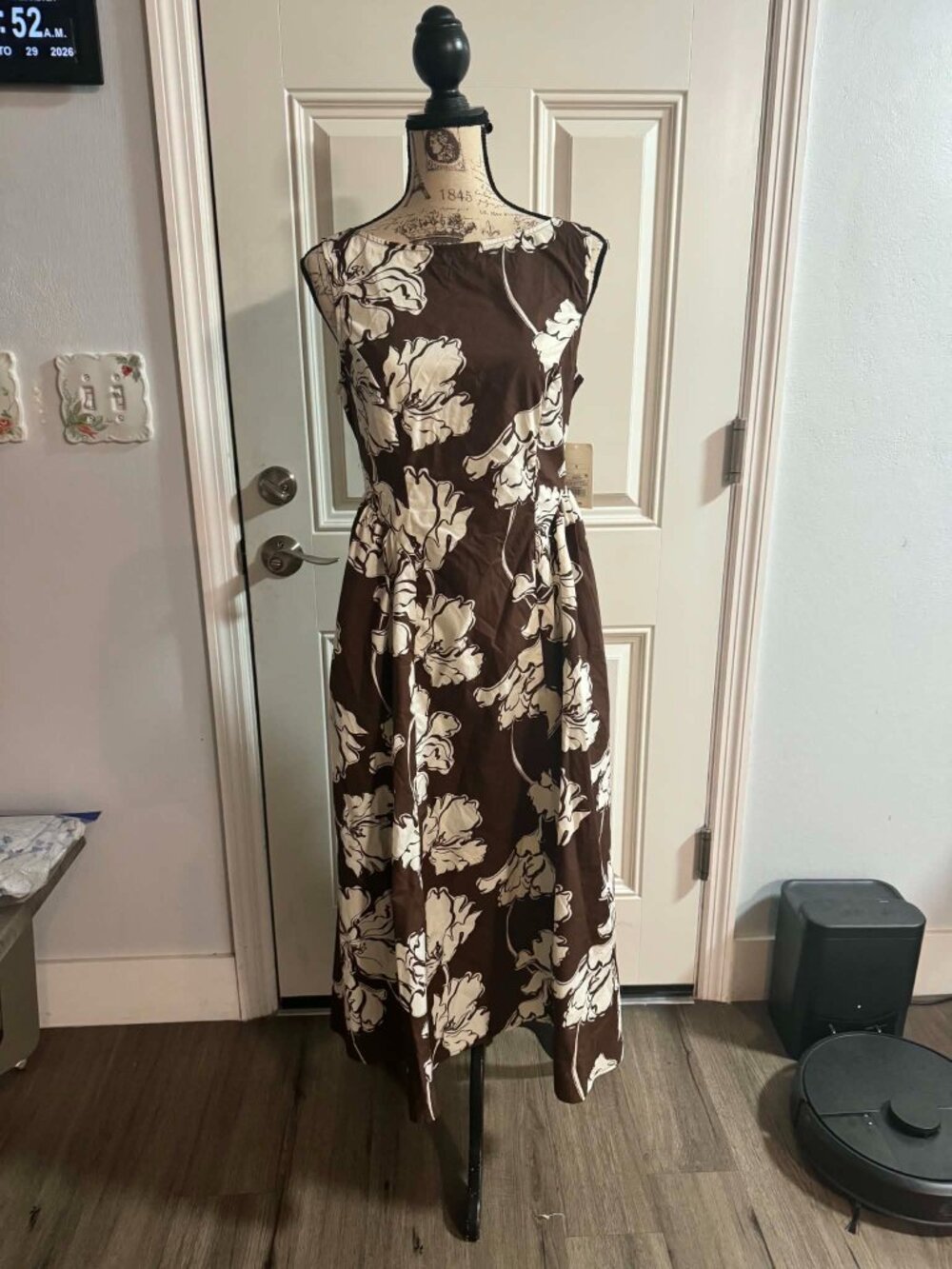 A NEW DAY BROWN FLORAL CORSET MIDI A LINE DRESS COTTON SIZE SMALL